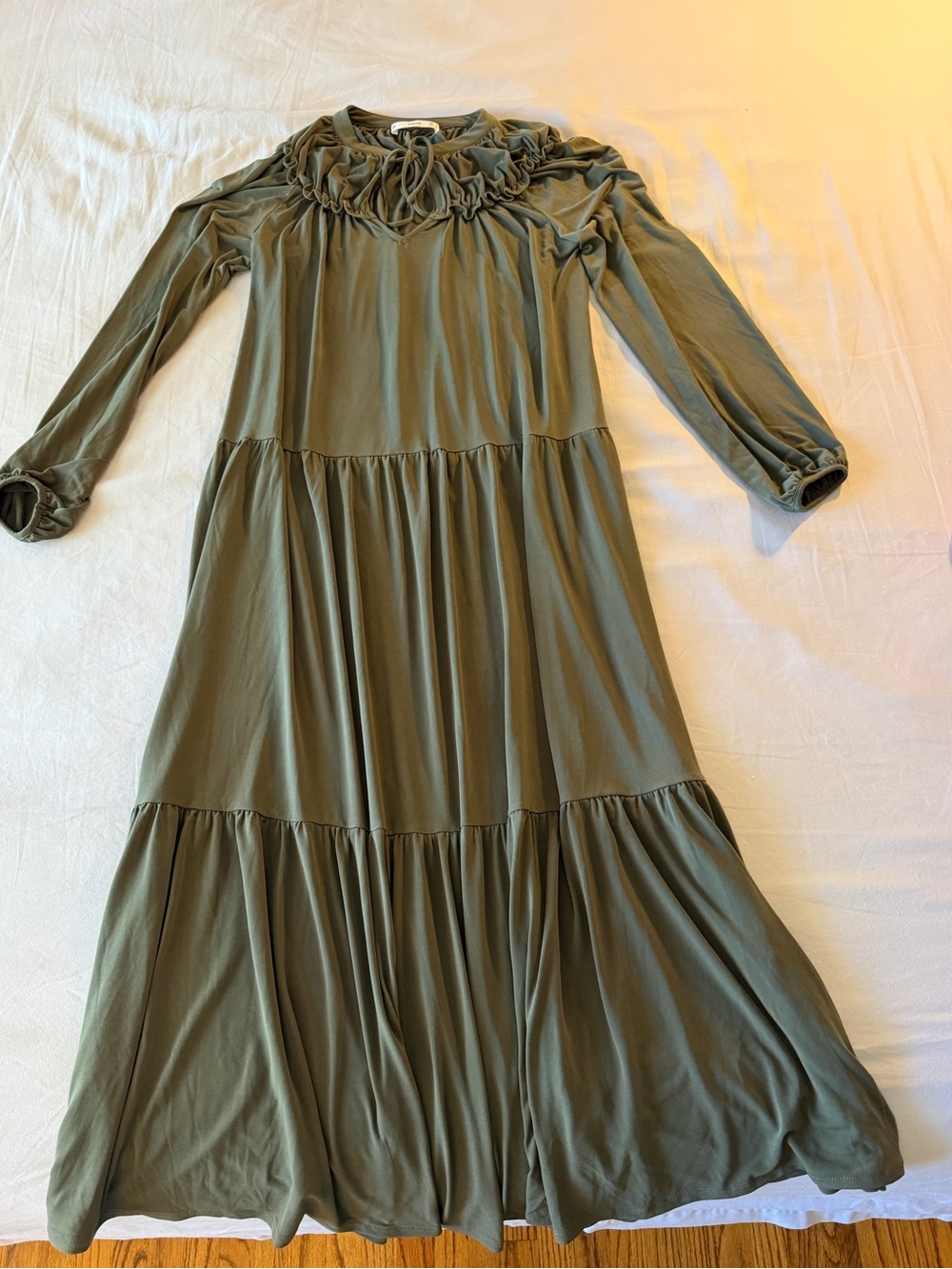 Mango Olive Ruffled Tiered Maxi Dress